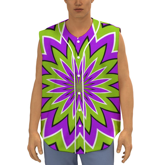 Green Flower Moving Optical Illusion Sleeveless Baseball Jersey