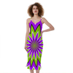 Green Flower Moving Optical Illusion Slim Fit Midi Cami Dress