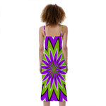 Green Flower Moving Optical Illusion Slim Fit Midi Cami Dress