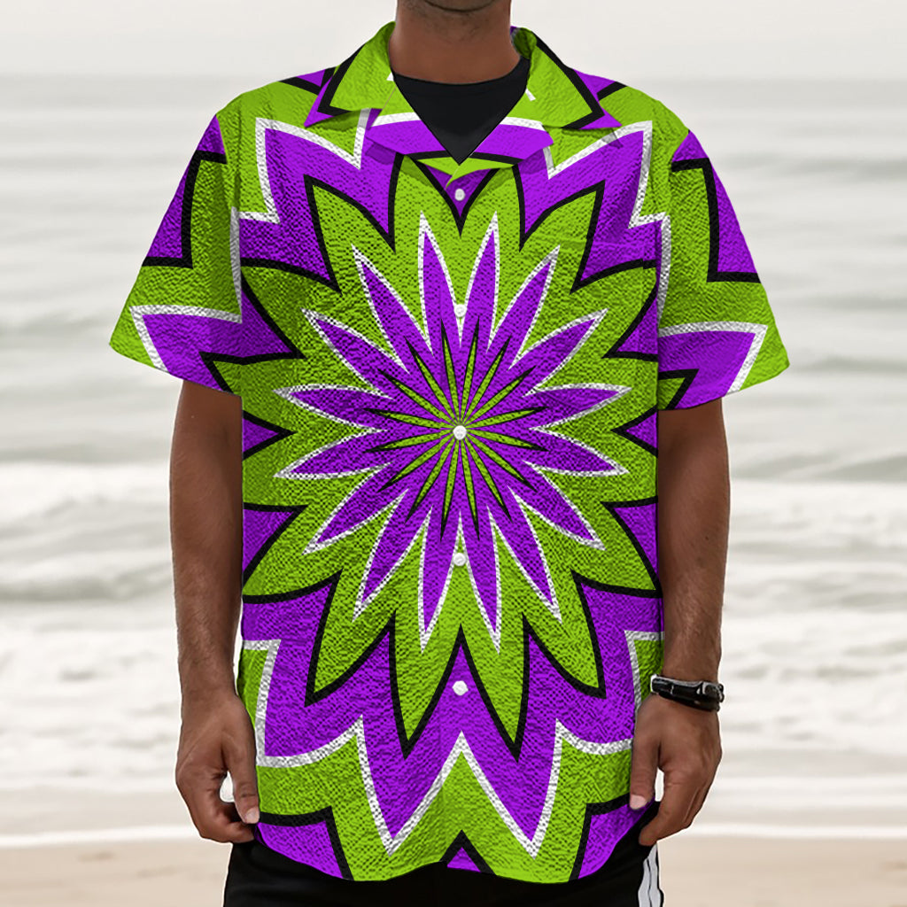Green Flower Moving Optical Illusion Textured Short Sleeve Shirt