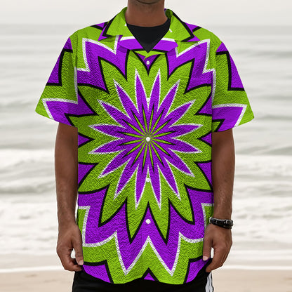Green Flower Moving Optical Illusion Textured Short Sleeve Shirt