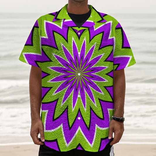 Green Flower Moving Optical Illusion Textured Short Sleeve Shirt