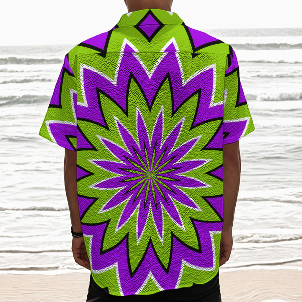 Green Flower Moving Optical Illusion Textured Short Sleeve Shirt