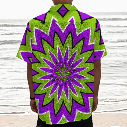 Green Flower Moving Optical Illusion Textured Short Sleeve Shirt