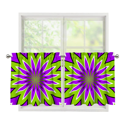 Green Flower Moving Optical Illusion Tier Curtains