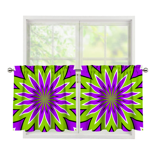 Green Flower Moving Optical Illusion Tier Curtains