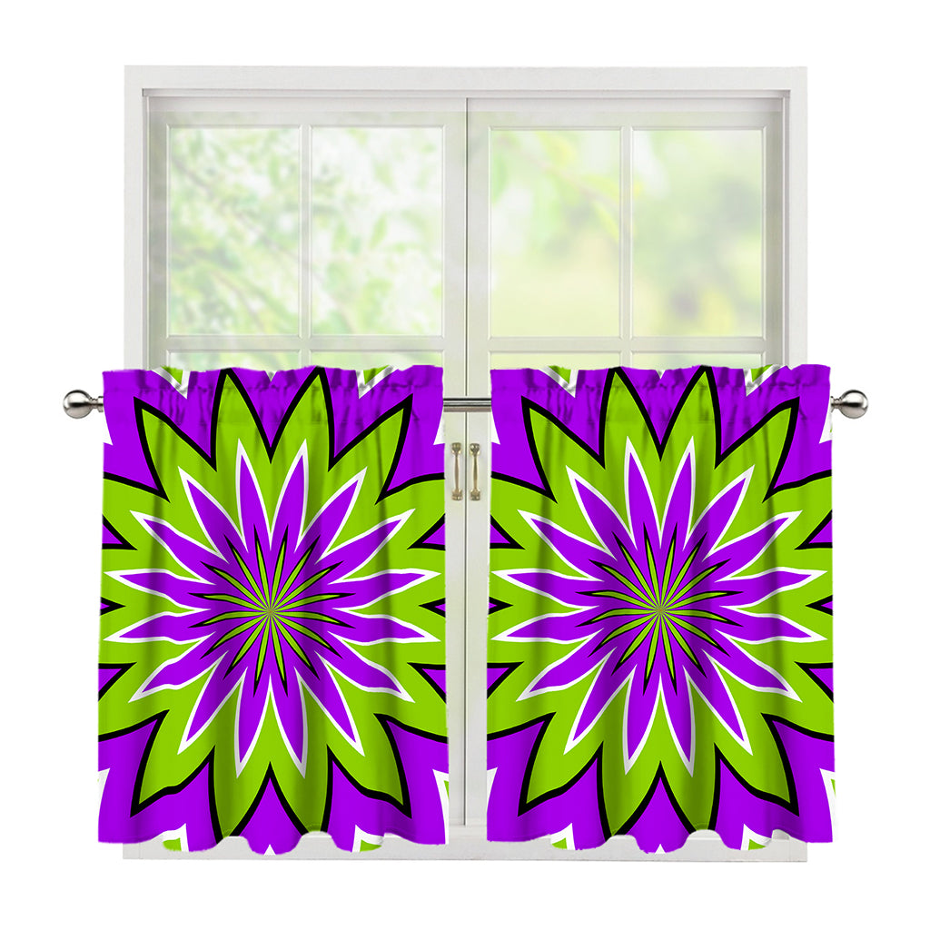 Green Flower Moving Optical Illusion Tier Curtains