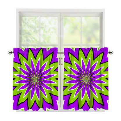 Green Flower Moving Optical Illusion Tier Curtains
