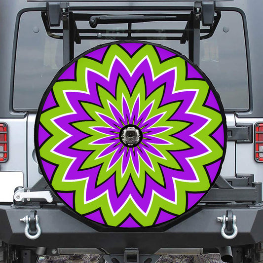 Green Flower Moving Optical Illusion Tire Cover With Camera Hole