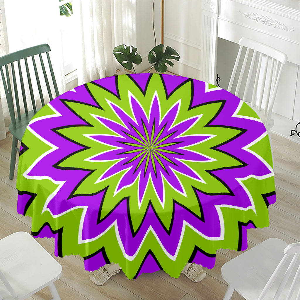Green Flower Moving Optical Illusion Waterproof Round Tablecloth