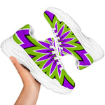 Green Flower Moving Optical Illusion White Chunky Shoes