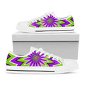 Green Flower Moving Optical Illusion White Low Top Sneakers