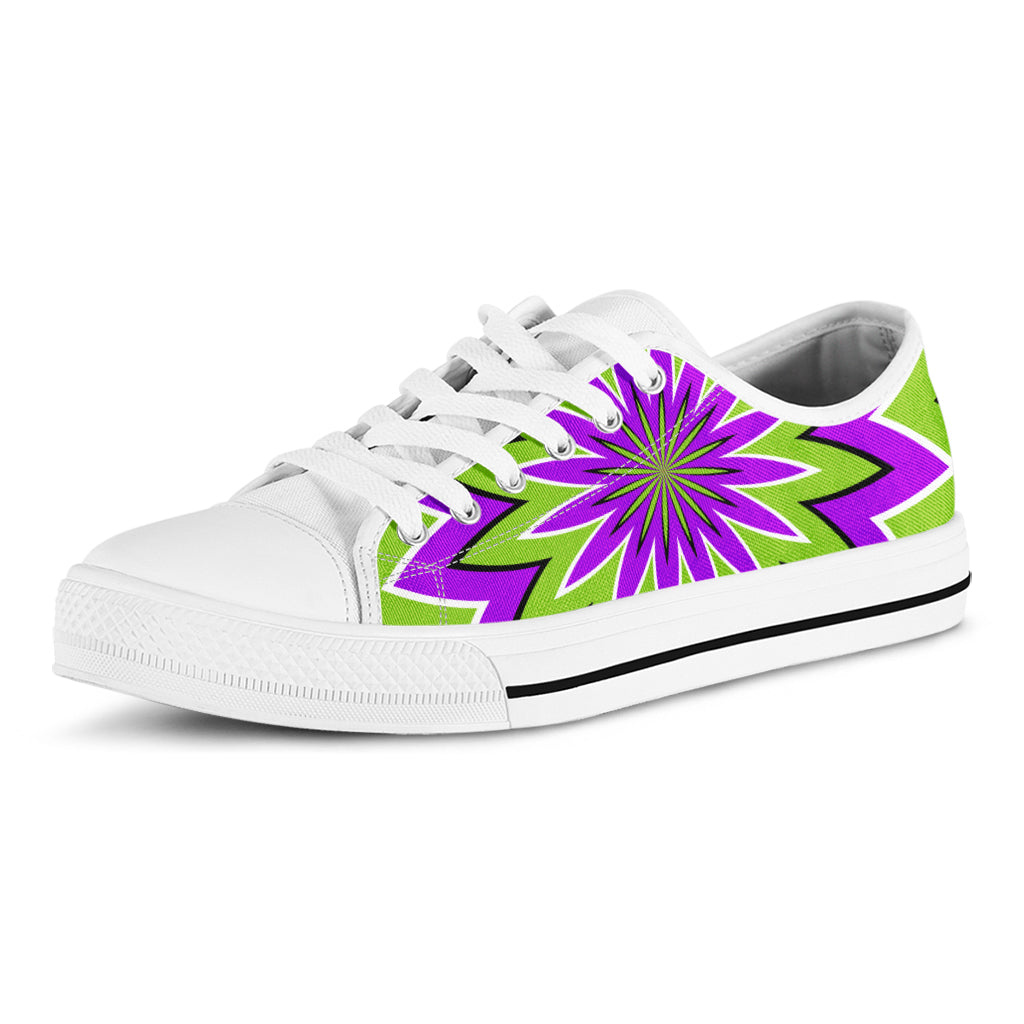 Green Flower Moving Optical Illusion White Low Top Sneakers