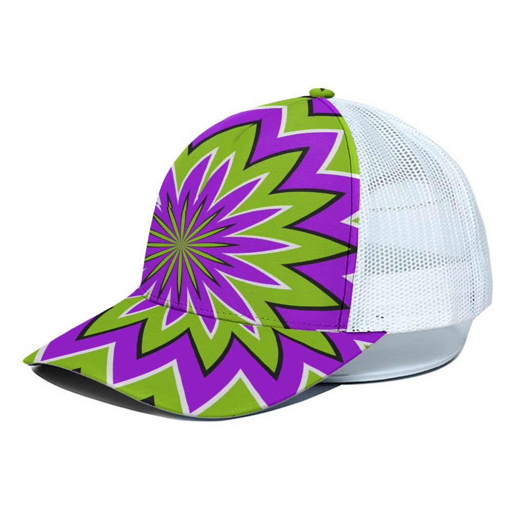 Green Flower Moving Optical Illusion White Mesh Trucker Cap