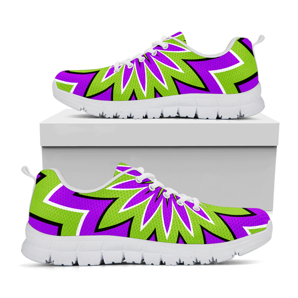 Green Flower Moving Optical Illusion White Running Shoes