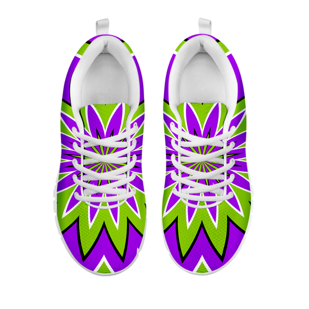 Green Flower Moving Optical Illusion White Running Shoes