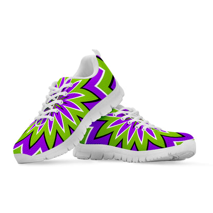 Green Flower Moving Optical Illusion White Running Shoes