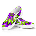 Green Flower Moving Optical Illusion White Slip On Sneakers