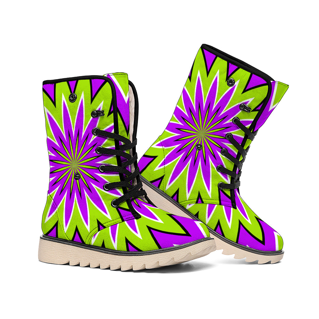 Green Flower Moving Optical Illusion Winter Boots