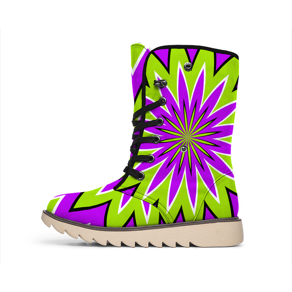 Green Flower Moving Optical Illusion Winter Boots