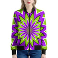 Green Flower Moving Optical Illusion Women's Bomber Jacket