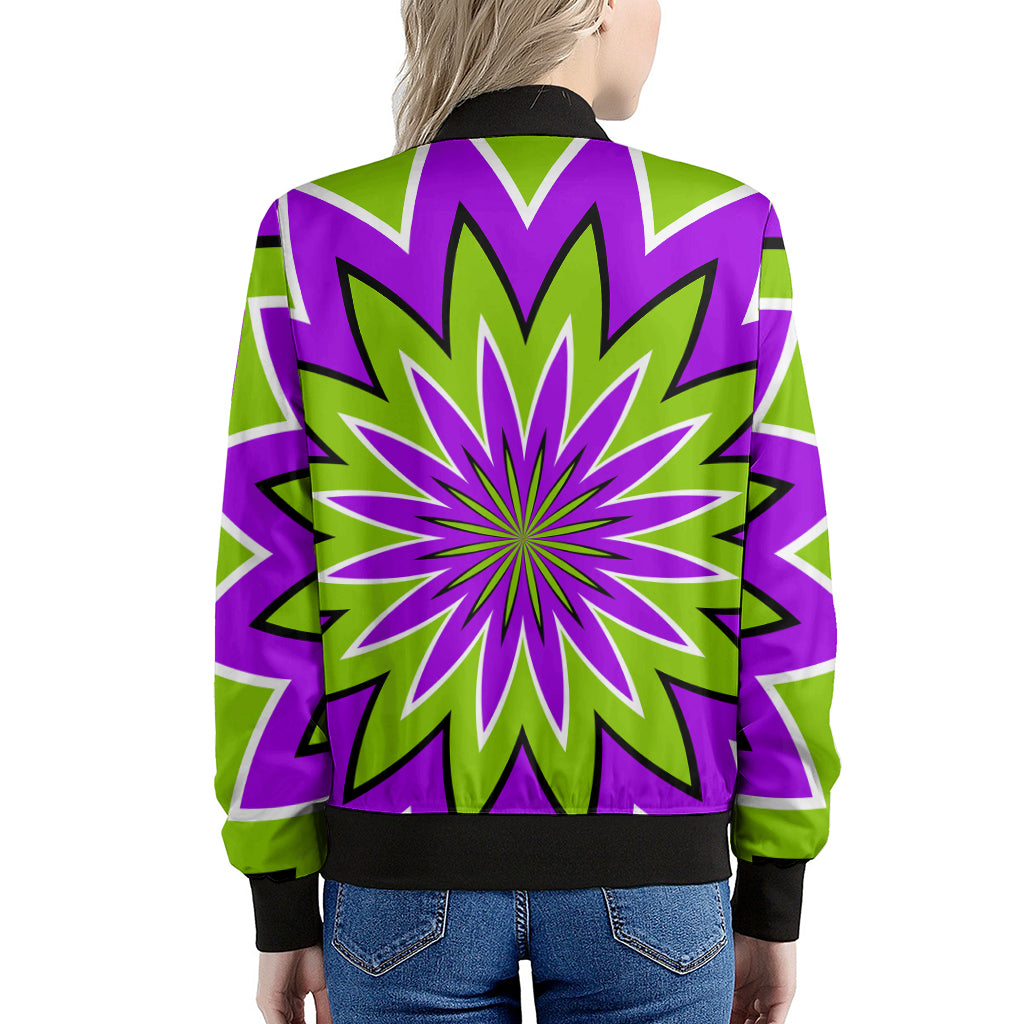 Green Flower Moving Optical Illusion Women's Bomber Jacket