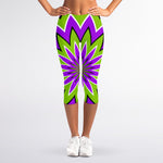 Green Flower Moving Optical Illusion Women's Capri Leggings