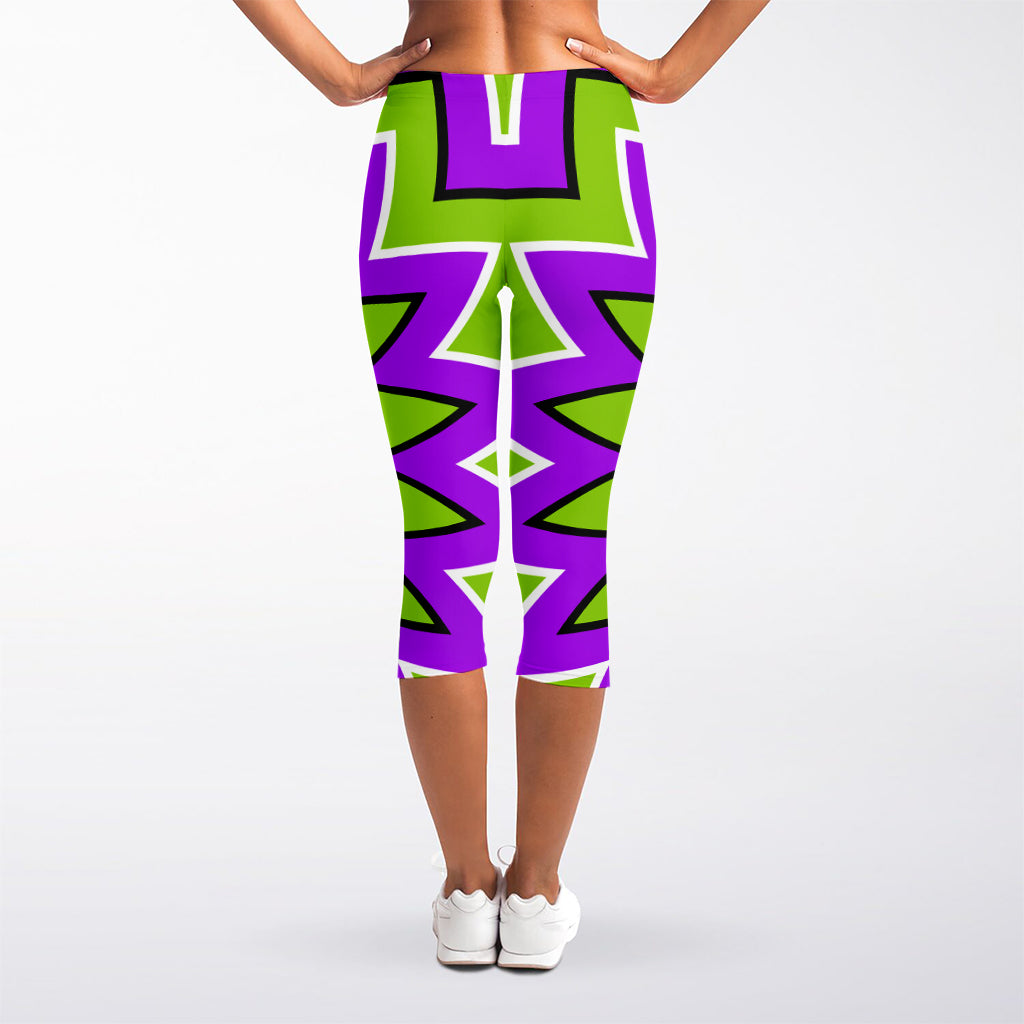 Green Flower Moving Optical Illusion Women's Capri Leggings
