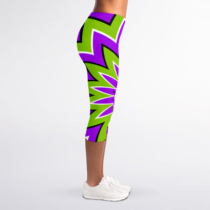 Green Flower Moving Optical Illusion Women's Capri Leggings