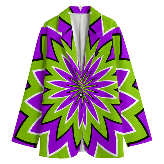 Green Flower Moving Optical Illusion Women's Cotton Blazer