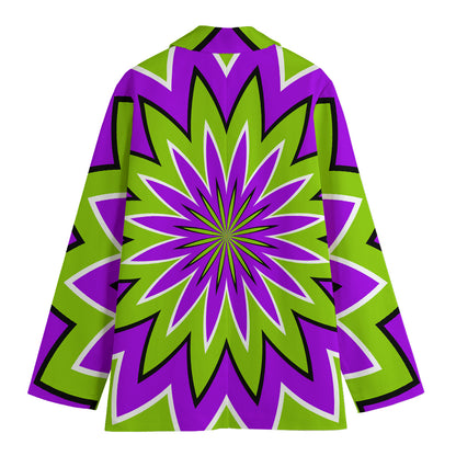 Green Flower Moving Optical Illusion Women's Cotton Blazer