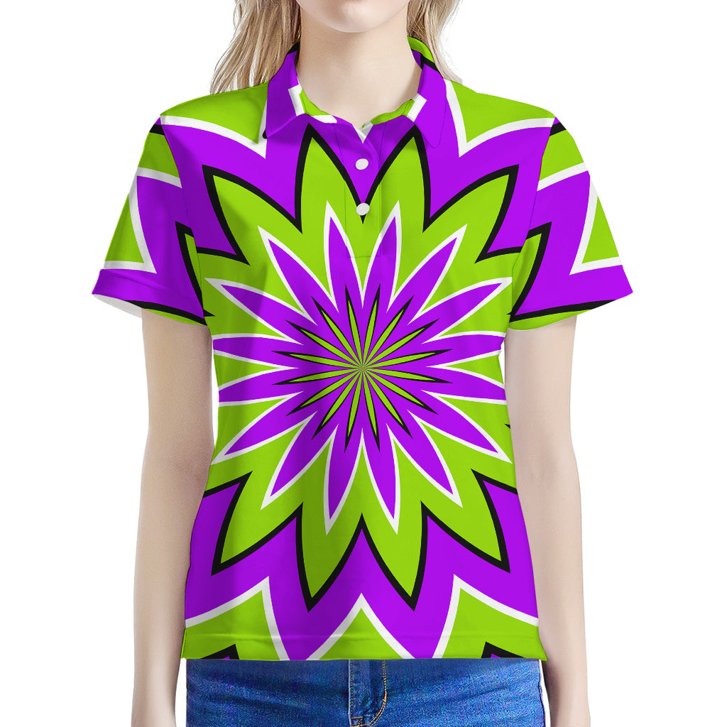 Green Flower Moving Optical Illusion Women's Polo Shirt