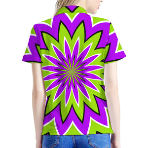 Green Flower Moving Optical Illusion Women's Polo Shirt