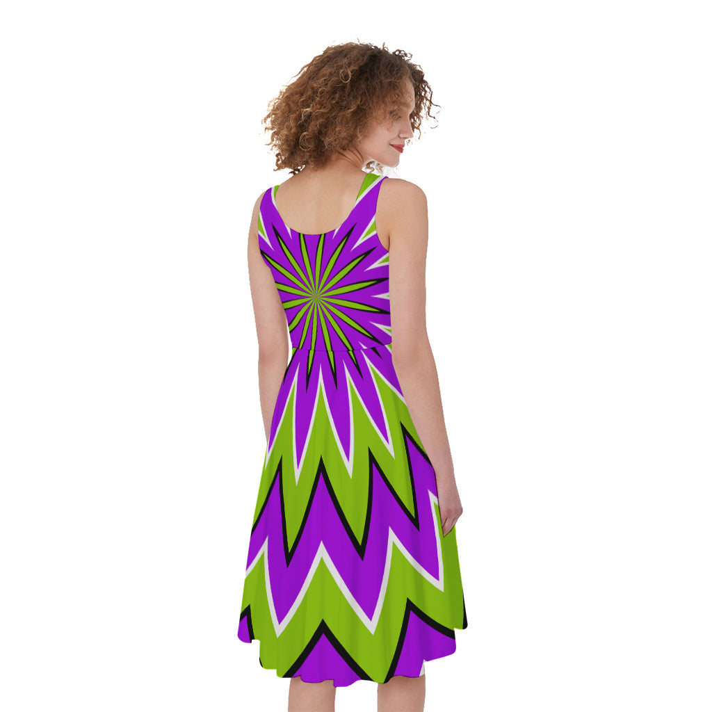 Green Flower Moving Optical Illusion Women's Sleeveless Dress