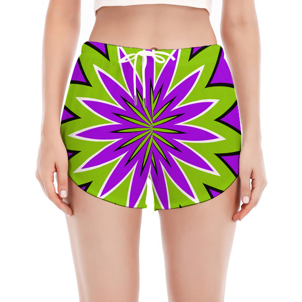 Green Flower Moving Optical Illusion Women's Split Running Shorts