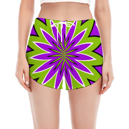 Green Flower Moving Optical Illusion Women's Split Running Shorts