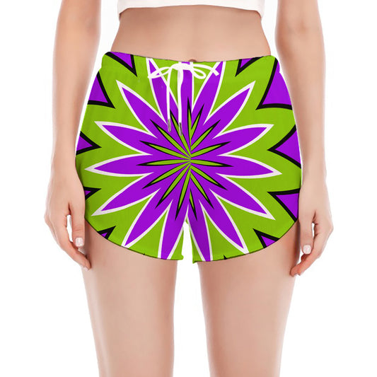 Green Flower Moving Optical Illusion Women's Split Running Shorts