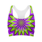 Green Flower Moving Optical Illusion Women's Sports Bra