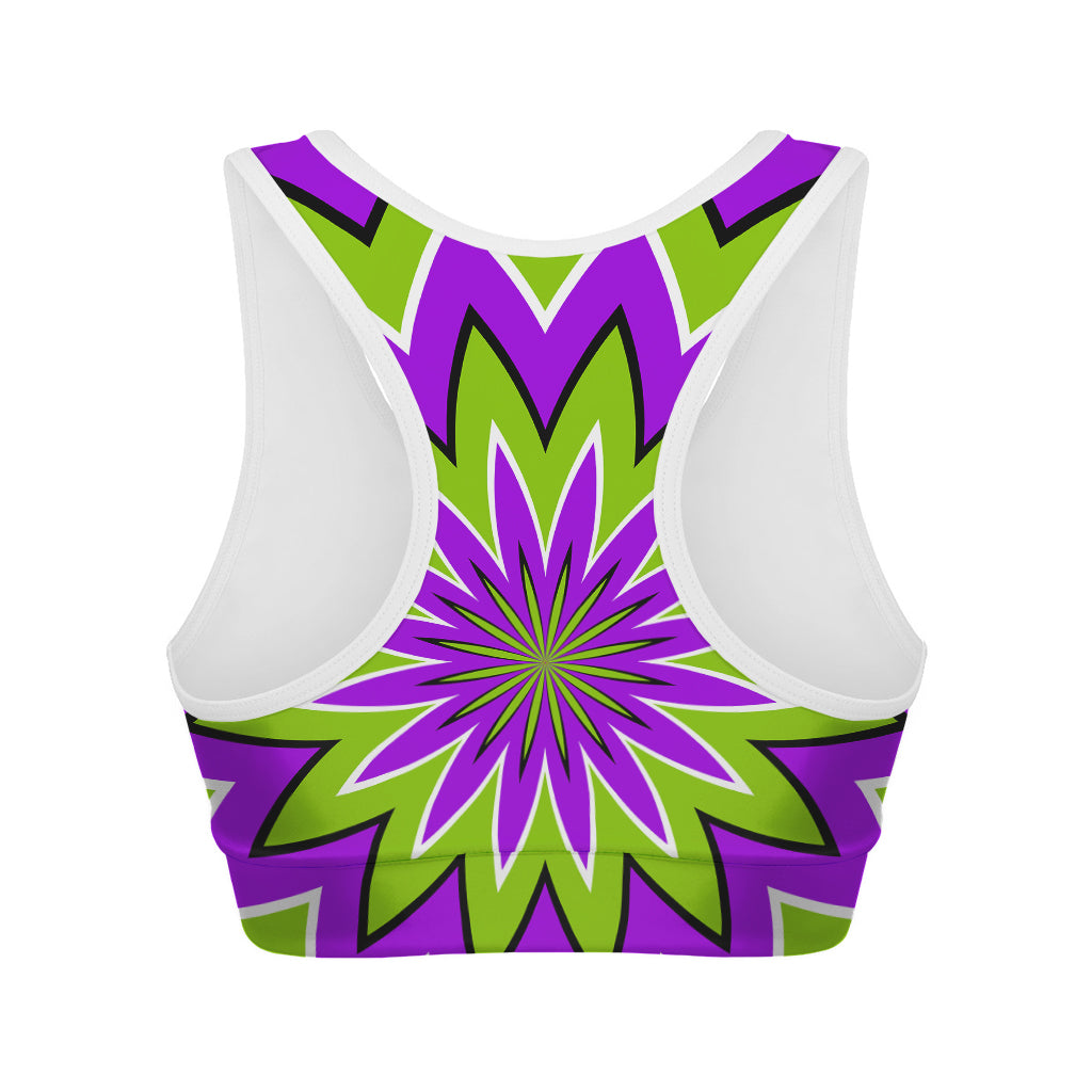 Green Flower Moving Optical Illusion Women's Sports Bra