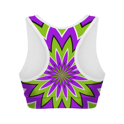 Green Flower Moving Optical Illusion Women's Sports Bra