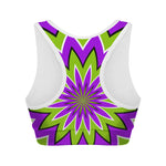 Green Flower Moving Optical Illusion Women's Sports Bra
