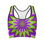 Green Flower Moving Optical Illusion Women's Sports Bra