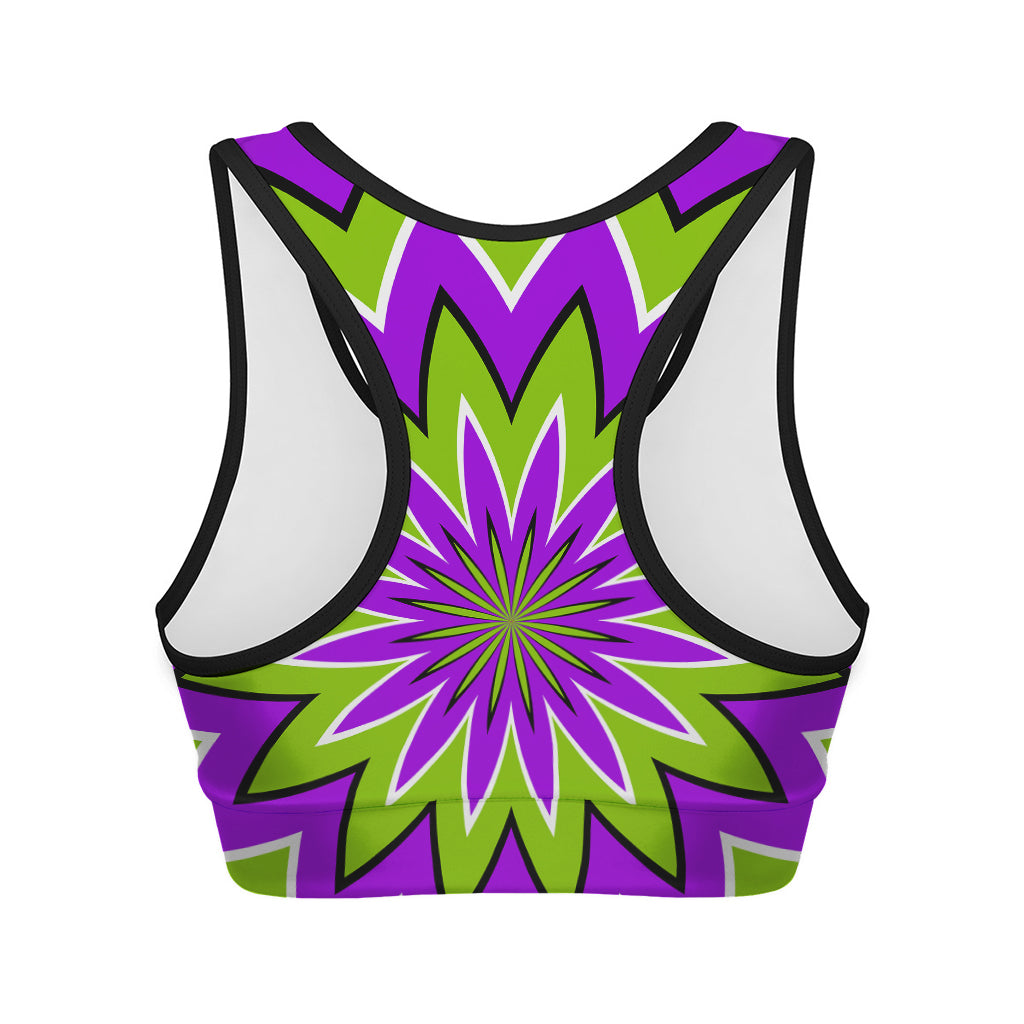 Green Flower Moving Optical Illusion Women's Sports Bra