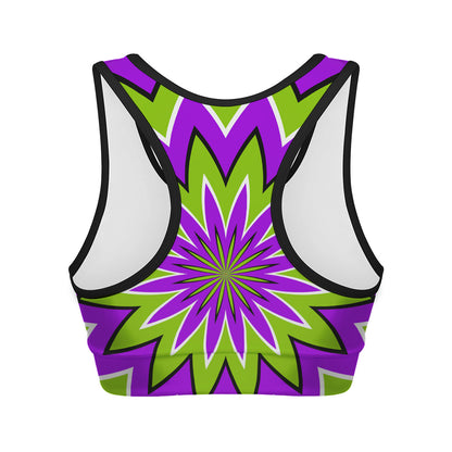 Green Flower Moving Optical Illusion Women's Sports Bra