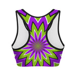 Green Flower Moving Optical Illusion Women's Sports Bra