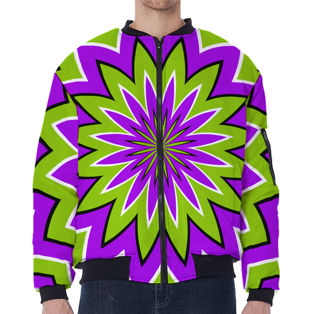 Green Flower Moving Optical Illusion Zip Sleeve Bomber Jacket