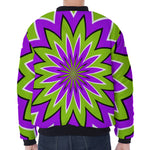 Green Flower Moving Optical Illusion Zip Sleeve Bomber Jacket