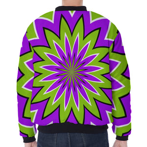 Green Flower Moving Optical Illusion Zip Sleeve Bomber Jacket