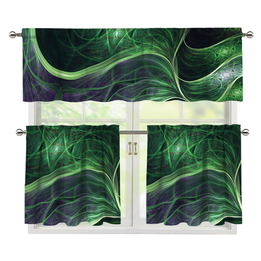 Green Fractal Print 3 Piece Kitchen Curtains