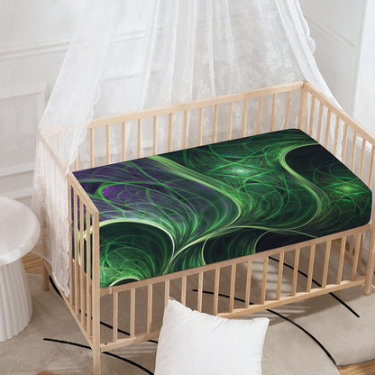 Green Fractal Print Baby Crib Sheet